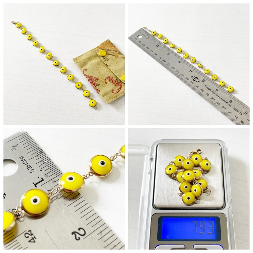 14k yellow gold yellow glass evil eye vintage bracelet - Picture 9 of 12